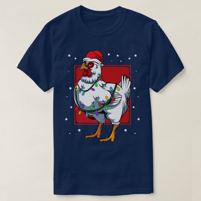 Chicken Lights Fun Santa Cute Celebrat Happy Chris T-Shirt (Design Front)