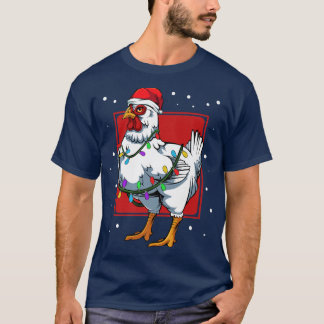 Chicken Lights Fun Santa Cute Celebrat Happy Chris T-Shirt