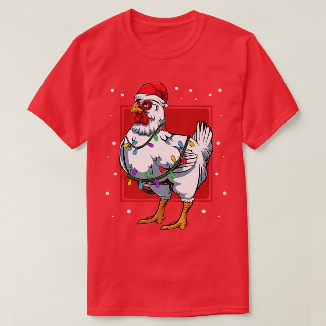 Chicken Lights Fun Santa Cute Celebrat Happy Chris T-Shirt (Design Front)