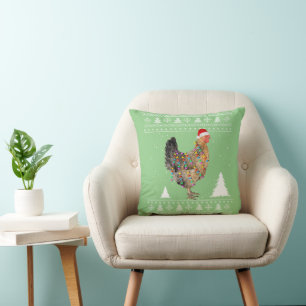 Chicken Lights with Santa Hat Christmas Pajamas Cushion