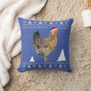 Chicken Lights with Santa Hat Christmas Pajamas Cushion