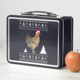 Chicken Lights with Santa Hat Christmas Pajamas Metal Lunch Box