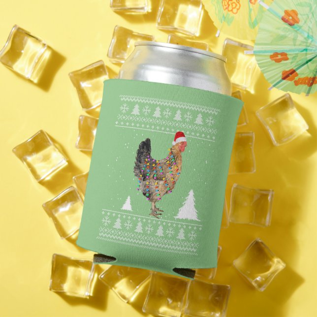 Chicken Lights with Santa Hat Christmas Pyjamas Can Cooler (In Situ Summer)