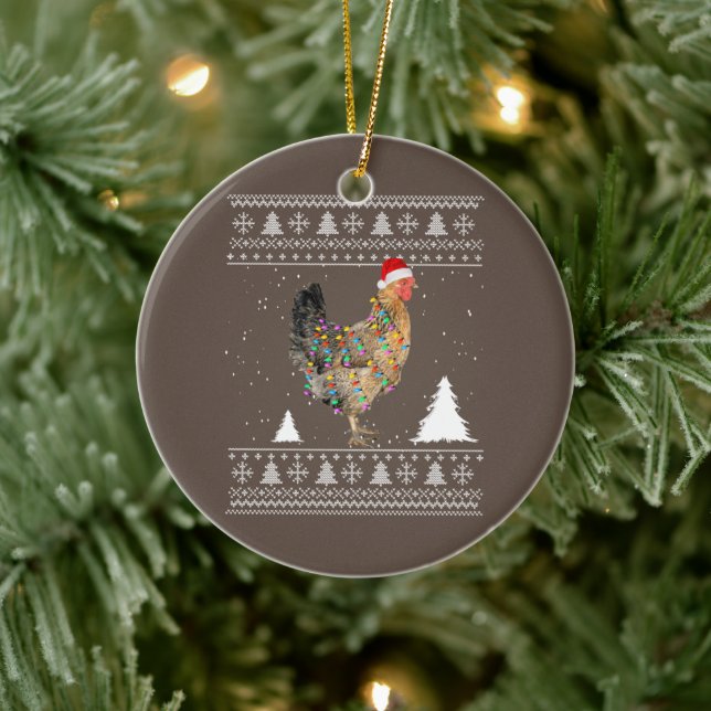 Chicken Lights with Santa Hat Christmas Pyjamas Ceramic Tree Decoration (Tree)