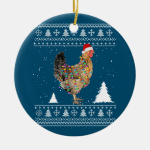 Chicken Lights with Santa Hat Christmas Pyjamas Ceramic Tree Decoration