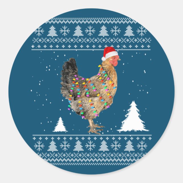 Chicken Lights with Santa Hat Christmas Pyjamas Classic Round Sticker (Front)