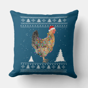 Chicken Lights with Santa Hat Christmas Pyjamas Cushion