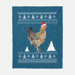 Chicken Lights with Santa Hat Christmas Pyjamas Fleece Blanket