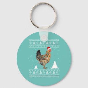Chicken Lights with Santa Hat Christmas Pyjamas Key Ring