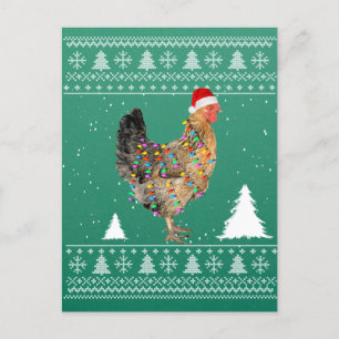 Chicken Lights with Santa Hat Christmas Pyjamas Postcard