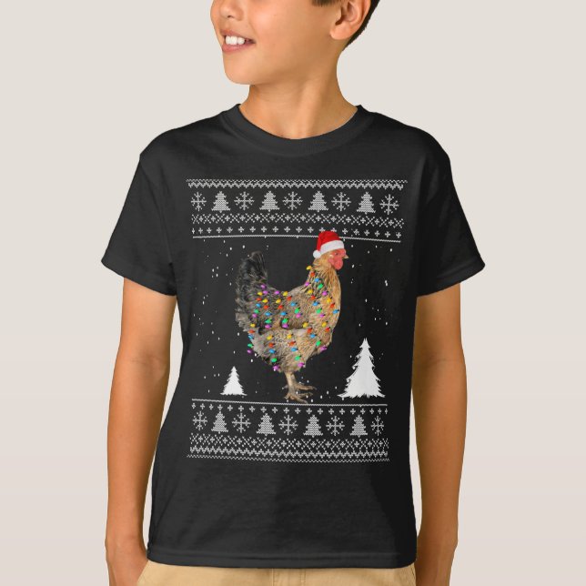 Chicken Lights with Santa Hat Christmas Pyjamas Ug T-Shirt (Front)