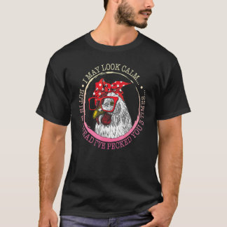 Chicken Looked Calm Floral Women Cowgirl Country L T-Shirt