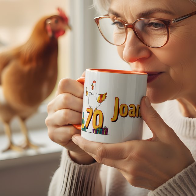 Chicken Lover Birthday 70th Hen Pet Poultry Two-Tone Coffee Mug (Creator Uploaded)