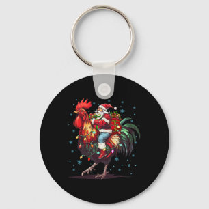 Chicken Lover Xmas Funny Santa Riding Chicken Chri Key Ring