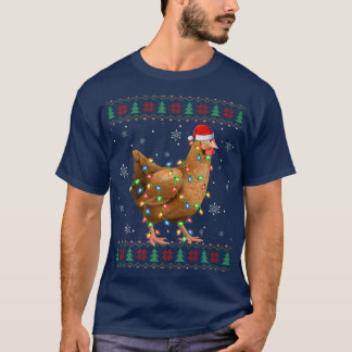 Chicken Lover Xmas Lights Santa Ugly Chicken Chris T-Shirt