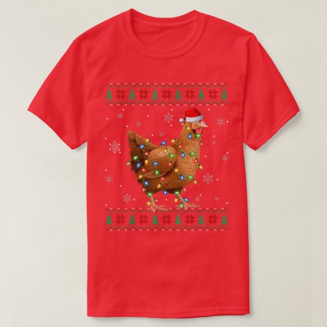 Chicken Lover Xmas Lights Santa Ugly Chicken Chris T-Shirt (Design Front)