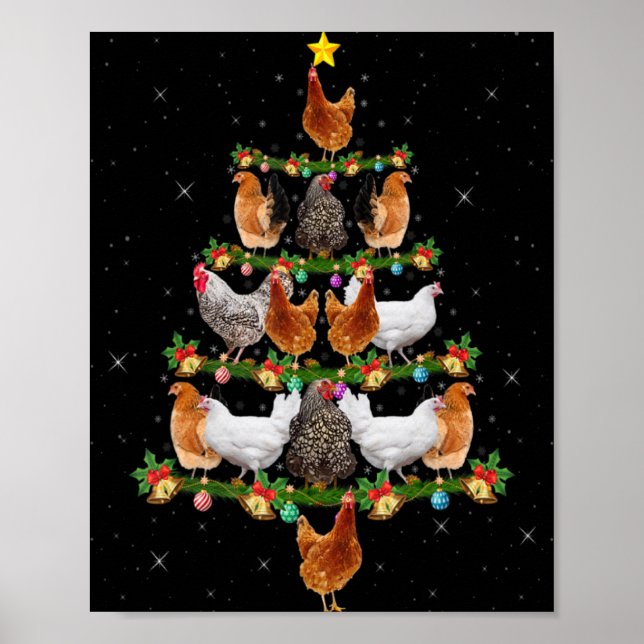 Chicken Lover Xmas Tree Lights Santa Chicken Chris Poster (Front)