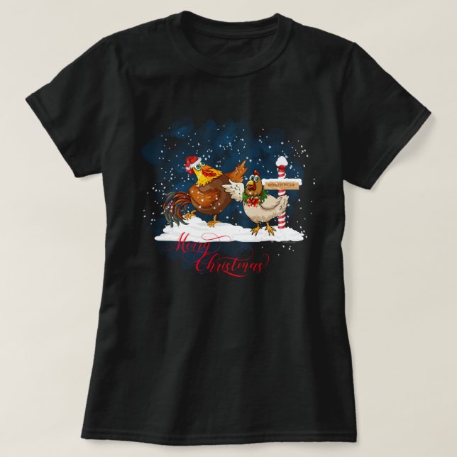 Chicken Lovers Christmas North Pole T-Shirt (Design Front)