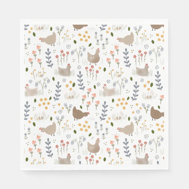 Chicken Lovers Farmyard Animal Pretty Floral Napkin (Front)