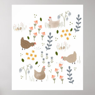 Chicken Lovers Farmyard Animal Pretty Floral Poster