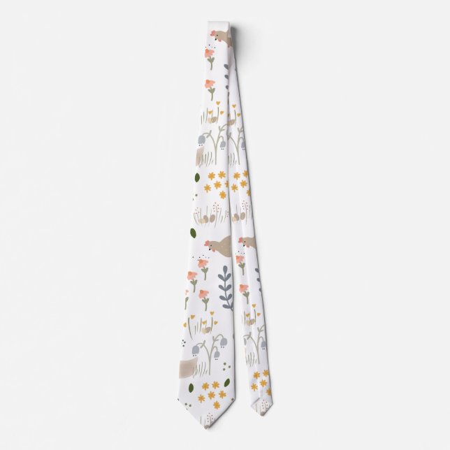 Chicken Lovers Farmyard Animal Pretty Floral Tie (Front)