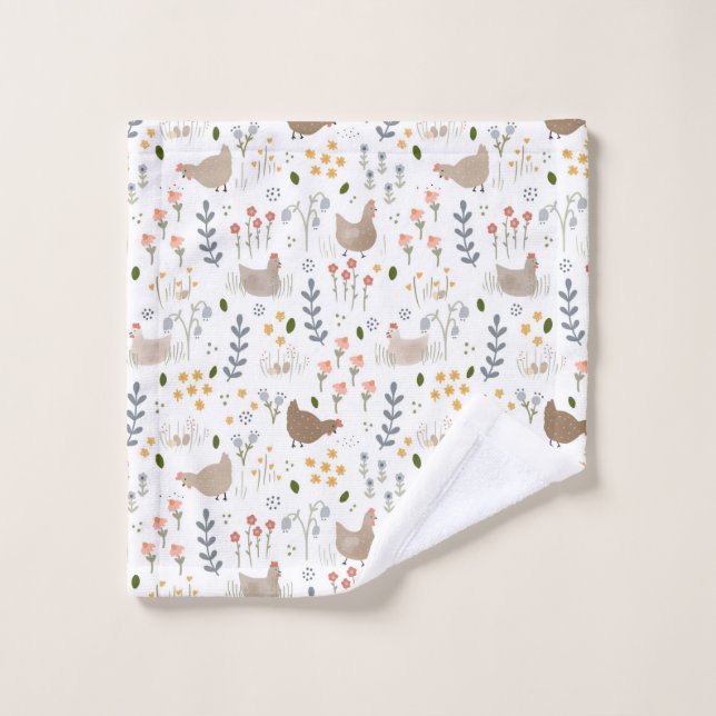 Chicken Lovers Farmyard Animal Pretty Floral Wash Cloth (Wash Cloth)