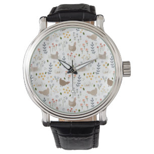 Chicken Lovers Farmyard Animal Pretty Floral Watch