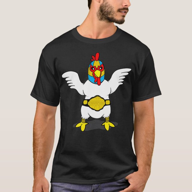 Chicken Luchador Mask Cartoon Fighting Wrestler T-Shirt (Front)