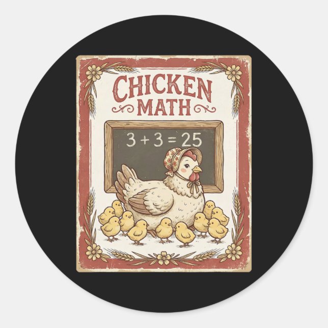 Chicken Math Funny Chalkboard Equation Hen Ckyard  Classic Round Sticker (Front)