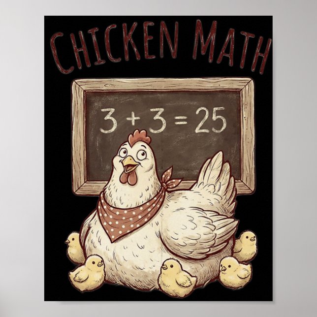Chicken Math Funny Chalkboard Equation Hen Ckyard  Poster (Front)