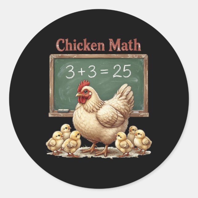 Chicken Math Funny Hen Chalkboard Equation Ckyard  Classic Round Sticker (Front)
