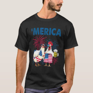 Chicken Merica American Flag 4th Of July T-Shirt
