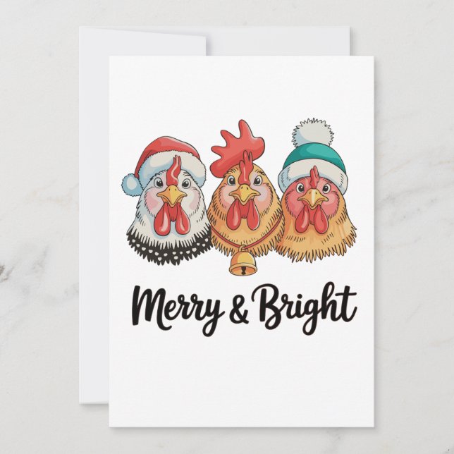Chicken Merry And Bright Christmas Farm Holiday Card (Front)