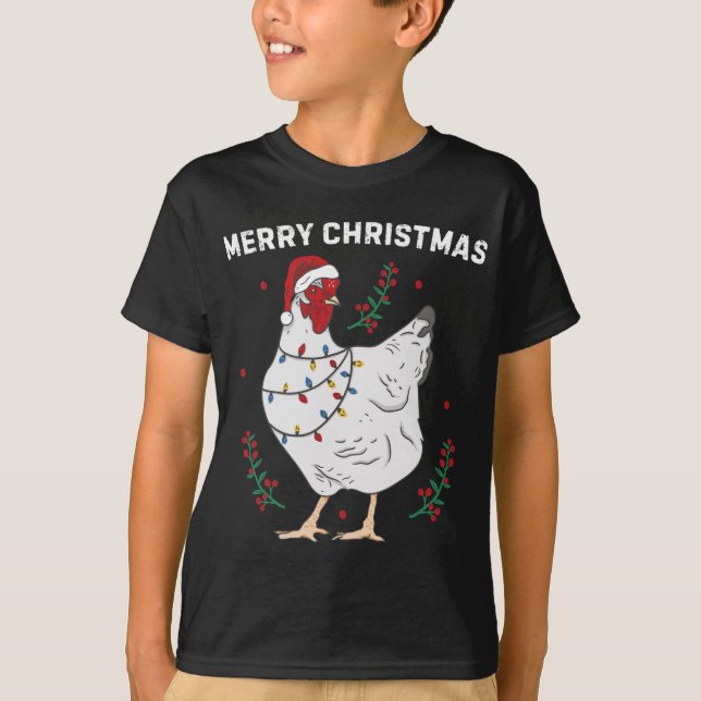Chicken Merry Christmas Funny Santa Hat Chicken Li T-Shirt (Front)