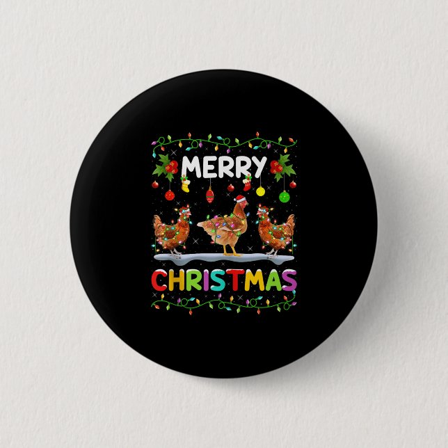 Chicken Merry Christmas Lights Santa Hat Funny Chi 6 Cm Round Badge (Front)