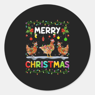 Chicken Merry Christmas Lights Santa Hat Funny Chi Classic Round Sticker