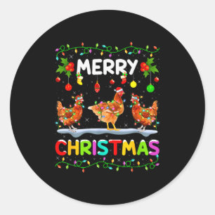 Chicken Merry Christmas Lights Santa Hat Funny Chi Classic Round Sticker