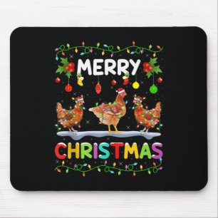 Chicken Merry Christmas Lights Santa Hat Funny Chi Mouse Mat