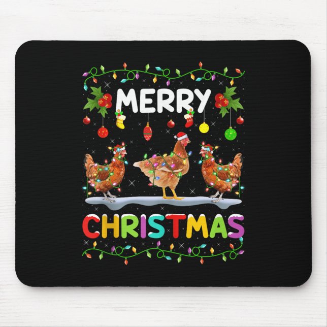 Chicken Merry Christmas Lights Santa Hat Funny Chi Mouse Mat (Front)