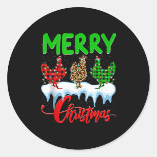Chicken Merry Christmas Pajamas Leopard Buffalo Pl Classic Round Sticker