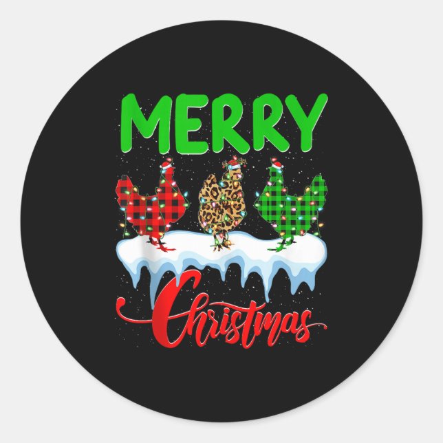 Chicken Merry Christmas Pajamas Leopard Buffalo Pl Classic Round Sticker (Front)