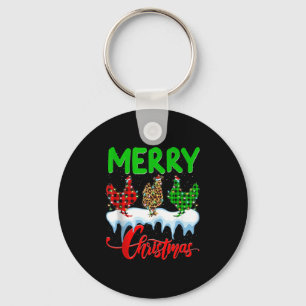 Chicken Merry Christmas Pajamas Leopard Buffalo Pl Key Ring