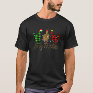 Chicken Merry Christmas Red Green Plaid Leopard P T-Shirt
