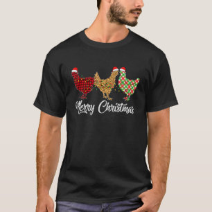 Chicken Merry Christmas Red Green Plaid Leopard Pa T-Shirt