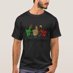 Chicken Merry Christmas Red Green Plaid Leopard Pa T-Shirt