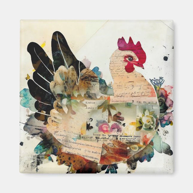 Chicken Mixed Media Art Collage Magnet (Front)