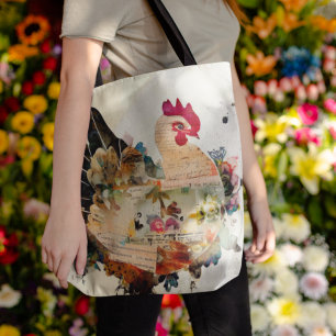 Chicken Mixed Media Art Collage Tote Bag