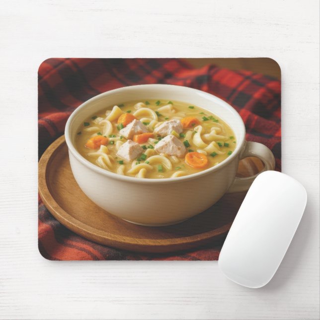 Chicken Noodle Soup On a Plaid Blanket Mouse Mat (With Mouse)
