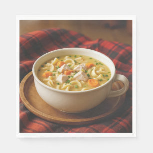 Chicken Noodle Soup On a Plaid Blanket Napkin