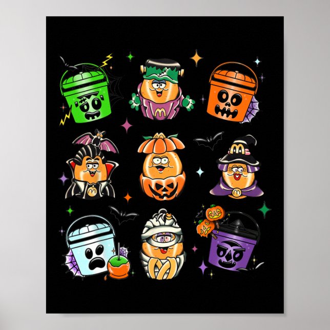 Chicken Nuggets Pumpkin Halloween 90s Vintage 2  Poster (Front)